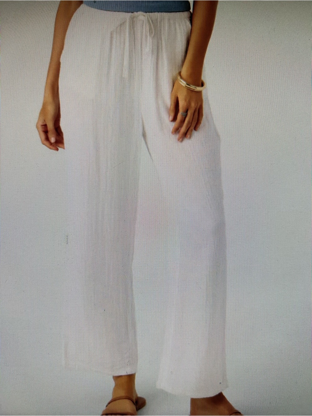 Ellen Tracy Linen Blend Relaxed Wide-Leg Drawstring Pants in White. Size XL